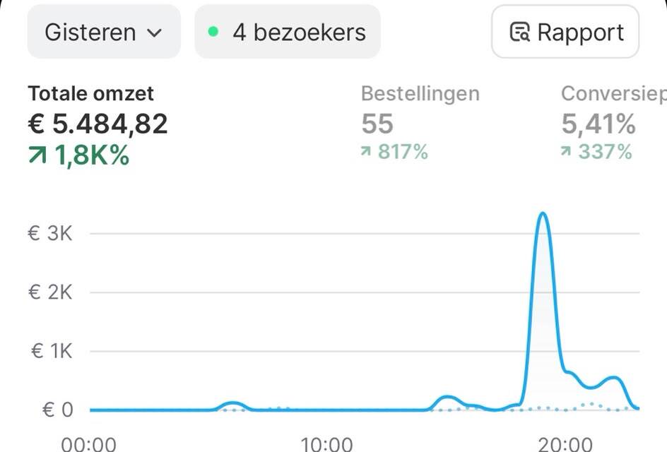 Shopify-dashboard: One day · €5,484 · 55 orders